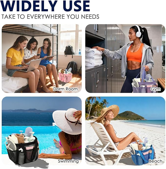 GYEUKHAM Mesh Shower Caddy Portable for College Dorm, Quick Dry Hanging Shower Bag with 8 Pockets, Bathroom Tote Organizer for Gym, Travel, Camping, Blue