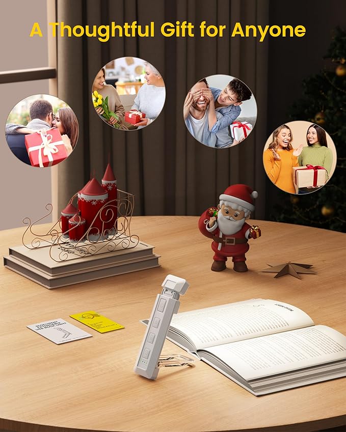 Glocusent Extendable Book Lights for Reading at Night, 5 Enhanced Brightness & 3 Colors with Sleep Aid & Timers, Clip on USB Rechargeable Reading Light for Books in Bed, Ideal Book Lovers Gifts
