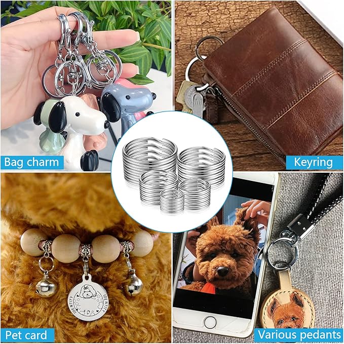 YHYZ Split Key ring Assorted, 5 Sizes (1/2 inch, 3/4 inch,1 inch, 1.25 inch, 1.38 inch), for Dog Pet Collar DIY Tag Jewelry