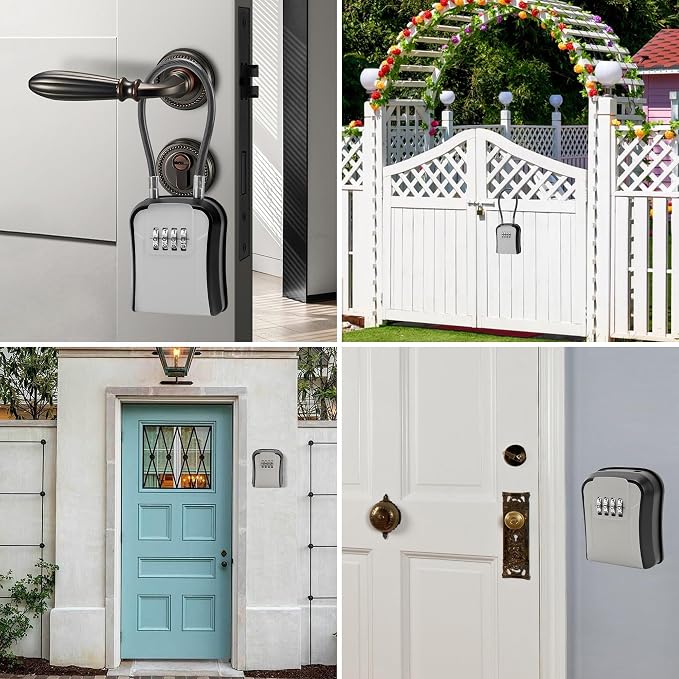 Key Lock Box,Portable Waterproof Lockbox with Removable Shackl, Wall-Mounted Key Storage Box, 4-Digit Combination Key Storage Lockbox for Home,Office,Garage, Airbnb,Apartment(1 Pack,Grey)