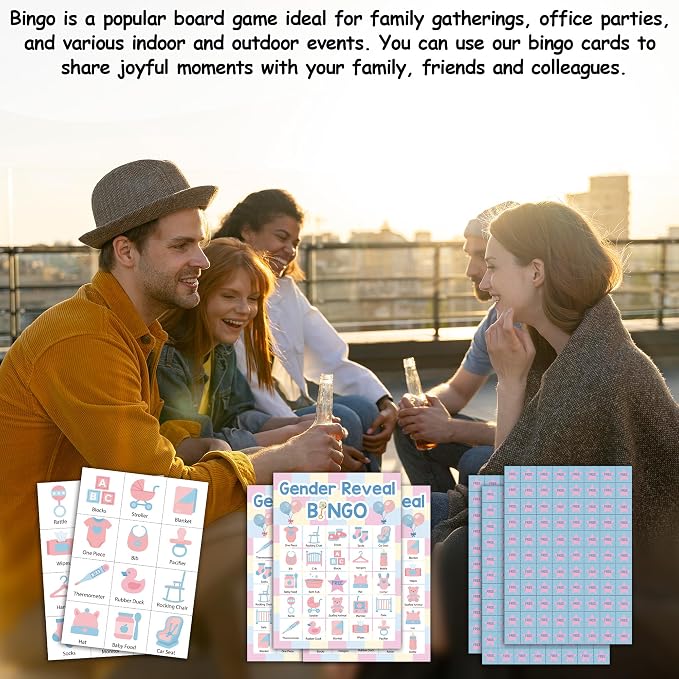 Gender Reveal Bingo Game Cards, Baby Shower Bingo Set for Large Group, Pink and Blue Themed Fun Games, Baby Party Games Activities, Icebreaker Games for Family Friends -20