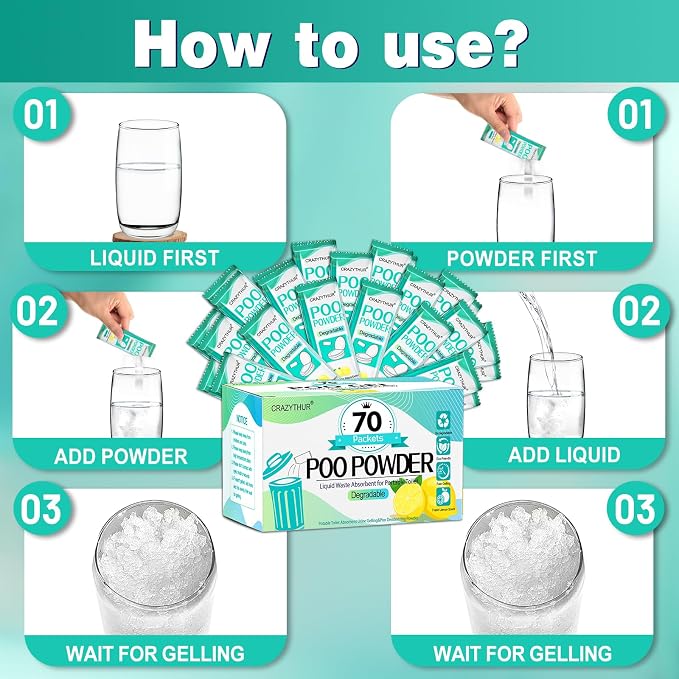 Poo Powder for Portable Toilet Gel Powder, Camping Toilet Gel | Pee Powder, Eco Toilet Gel for 650ml Urine/10g, Toilet Gel Powder for Outdoor Camping and Hiking