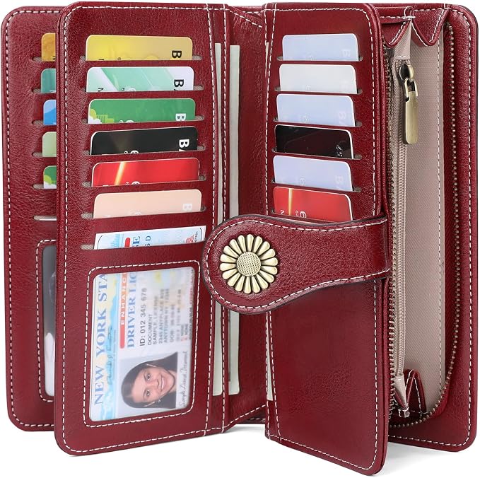 SENDEFN Wallets for Women Leather Credit Card Holder with RFID Blocking Large Capacity Wristlet | with RFID Blocking