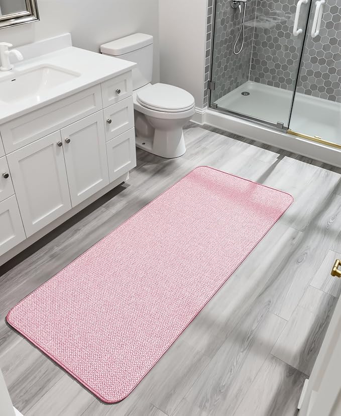 Bath Mat,Ultra Thin Bathroom Runner Rugs,Large Bath Mats for Bathroom,Quick Dry,Non-Slip,Machine Washable,Low Pile,Bath Rug,Shower Outside,Sink,Home Decor Accessories.Pink,1'5"x4'11"(17x59inch)