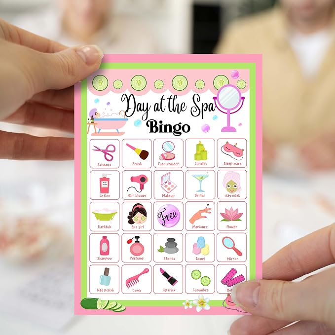 Spa Bingo Game Cards, Day at the Spa Beauty Games for Adults, Makeup Bingo Cards Supplies, Slumber Party Sleepover Decor Favors, Card Gifts for Women Friend Family Birthday, 07