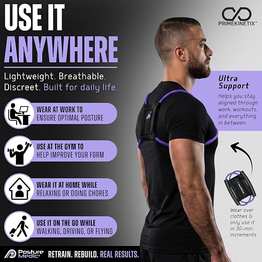 PostureMedic Plus Strength Dynamic Posture Corrector for Athletes – High Resistance Training System for Performance & Recovery – Professional Grade Posture Trainer for Men & Women - Size S (Purple)