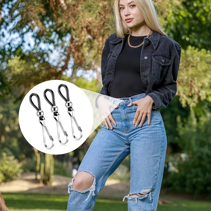 Jeans Zipper Holder, 20 Pcs Black Zipper Stopper for Pants and Skirt, Adjustable Zipper Puller Tool, Jean Buttons Clasps to Pants Up Stop Slipping