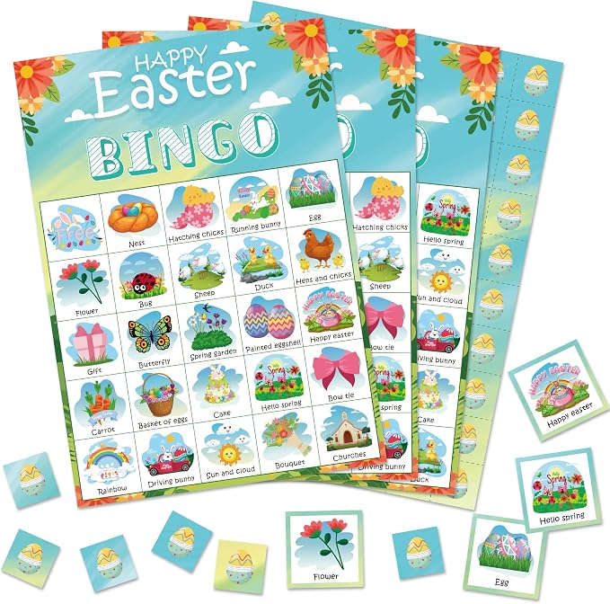 OHOME Easter Bingo Games for Kids | Easter Crafts Toys for Boys Girls Adults Teens,Classroom Activities Gifts Party Favors - Easter Basket Stuffers (24 Players)
