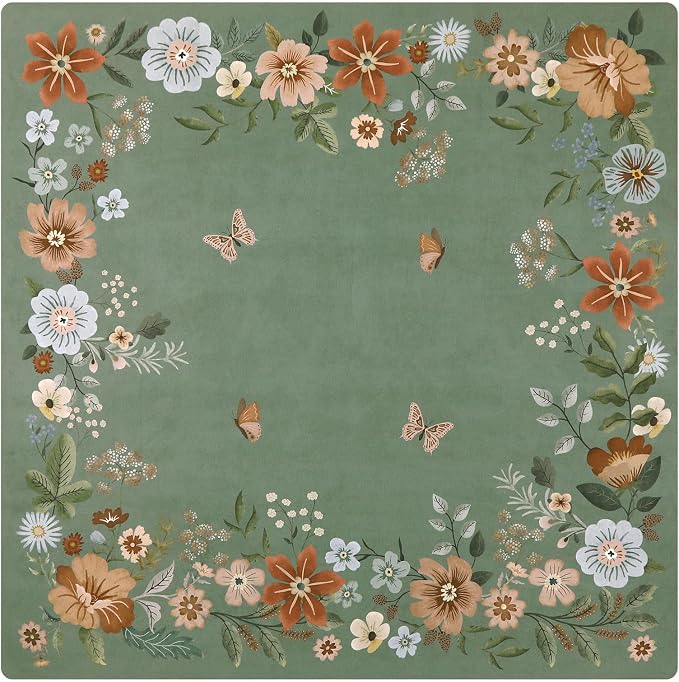 OJIA Floral Stair Treads Non-Slip Landinging Mat 31"x31" Stair Runner | Square Carpet Stair Treads for Wooden Steps Indoor Rubber Backing Anti-Slip Stair Matching Mat Stair Rugs, Green