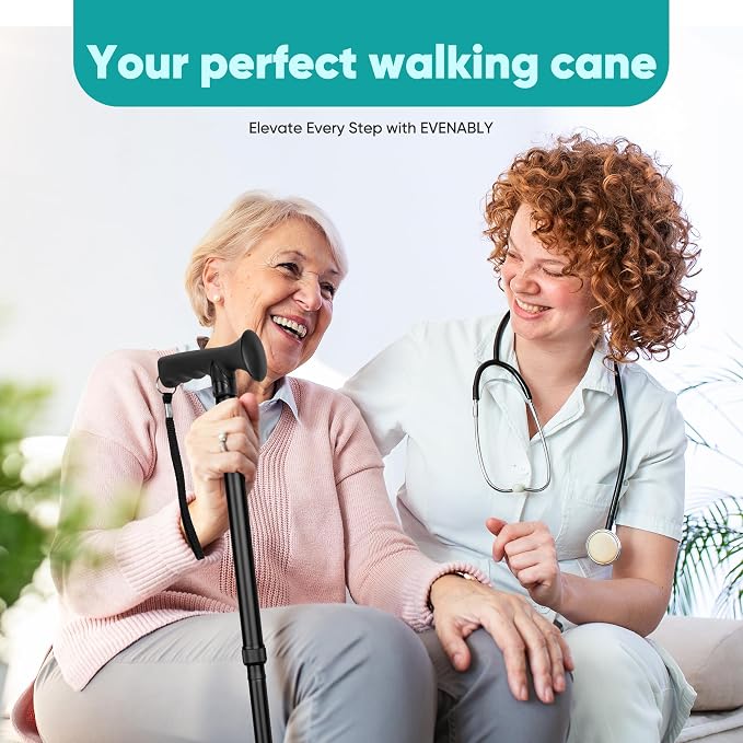 Enhanced Walking Cane (Thicker & Longer) - Foldable, Adjustable, Collapsible, Spare Tip, with Travel Bag | Versatile Walking Stick for Every Height, Weight, Seniors & Adults