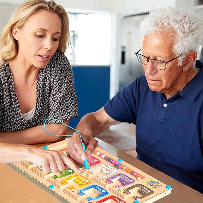 Alzheimers Products for Elderly, Dementia Activities for Seniors, Memory Care Magnetic Color & Number Matching Games for People with Parkinsons, Fidget Toys Sensory Cognitive Gift Maze Board