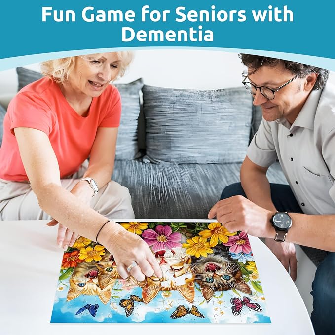 3 Packs 48 Large Piece Puzzle for Seniors,Dementia Alzheimer's Products Activities for Elderly Adults,Alzheimer’s Puzzle Memory Cognitive Games Easy Jigsaw Puzzle Gifts(Cats)