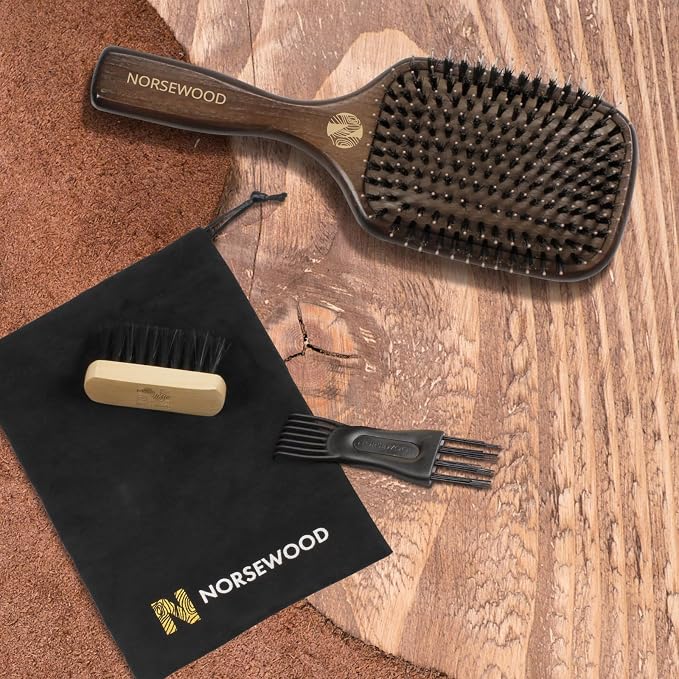 Boar Bristle Hair Brush Set, Soft Bristle Detangler for Enhancing Shine | for Long, Short, Thin, Curly, Straight, or Wavy, Hairbrush Great for Men, Women, and Kids