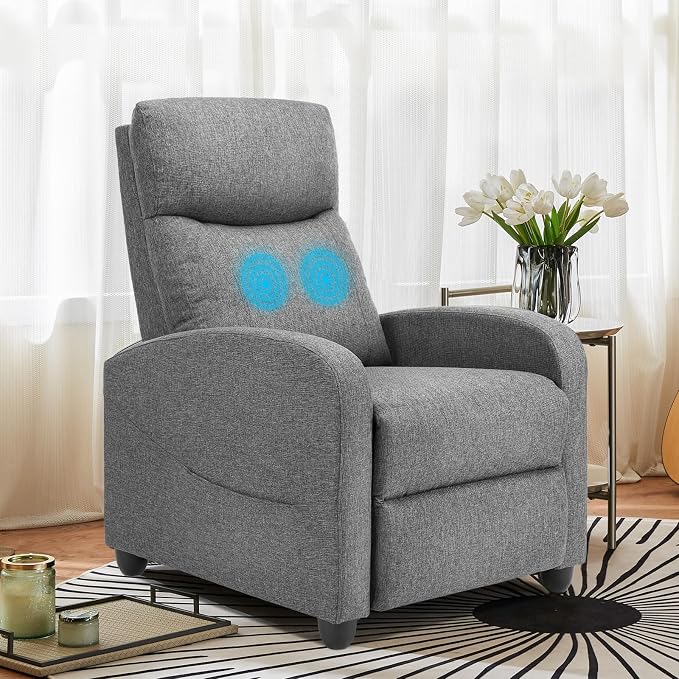 Sweetcrispy Massage Recliner Chair for Adults, Adjustable Home Theater Seating with Lumbar Support for Living Room, Modern Fabric Reclining for Small Space, Grey