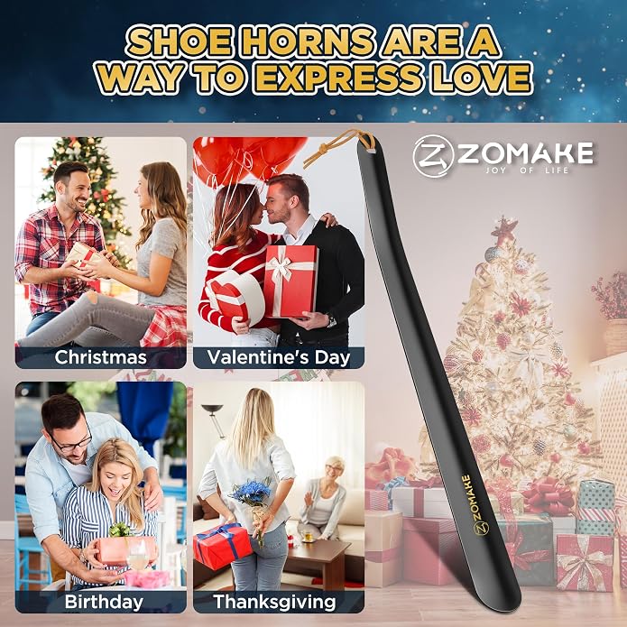 ZOMAKE Shoe Horn Long Handle for Seniors Men Women,16.5" Metal Long Shoehorn for Boots Shoe Spoon Helper