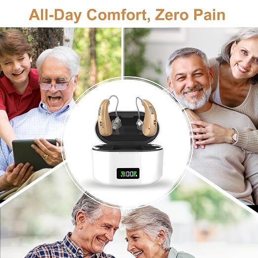 Hearing Aids, 16-Channel Digital Hearing Aids for Seniors, Rechargeable Hearing Aid for People with Hearing Loss, 4 Levels of Volume/Two Mode Noise Cancellation, Clear Sound and Easy to Use