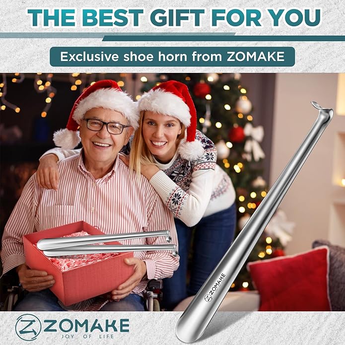 ZOMAKE Metal Shoe Horn Long Handle for Seniors 16.5 Inch,Long Shoehorn Stainless Steel Shoe Spoon Shoe Helper for Men Women