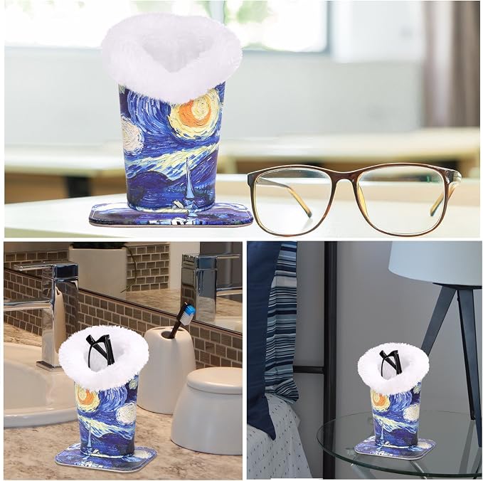 MoKo Eyeglasses Holder, Modern Velvet Plush Lined PU Leather Household Magnetic Holder Protective