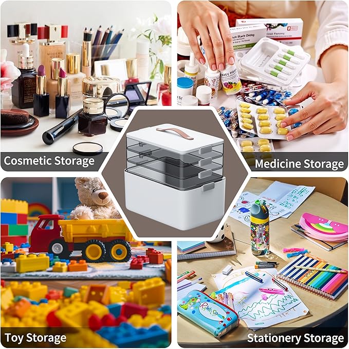 CTIME 4-Tier XL Medicine Organizer with Leather Handle - Portable Pill Case & Empty First Aid Kit for Home, Travel, RV, School, Dorm | Ideal Elderly Gift