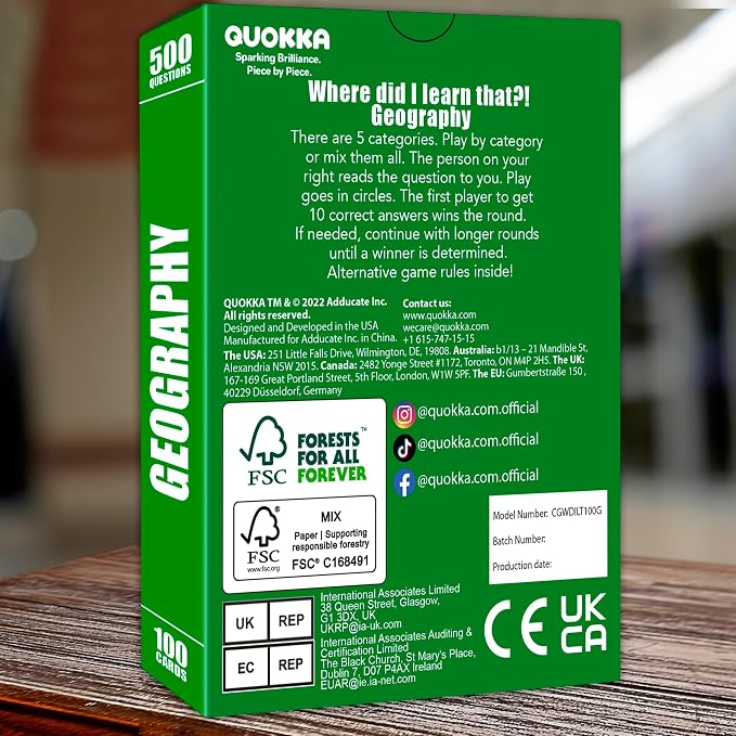 Trivia Card Games for Adults — Family Board Games for Teens and Adults | 500 Geography Questions Trivia Cards with Answers – Fun Party Game for Family Game Night