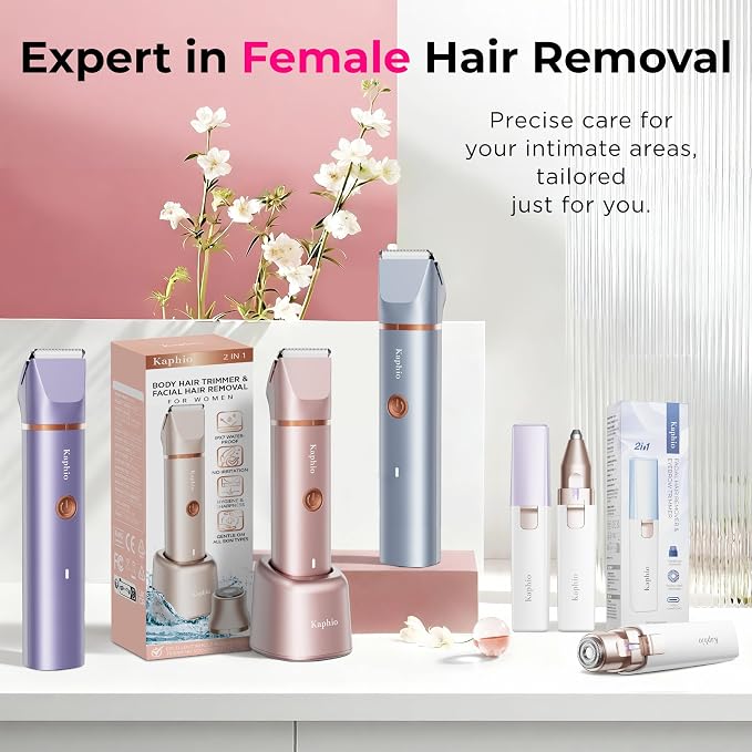 Bikini Trimmer for Women Pubic Hair: 2 in 1 Electric Razors for Women - IPX7 Waterproof Lady Shaver for Travel & Home Use (Gold)