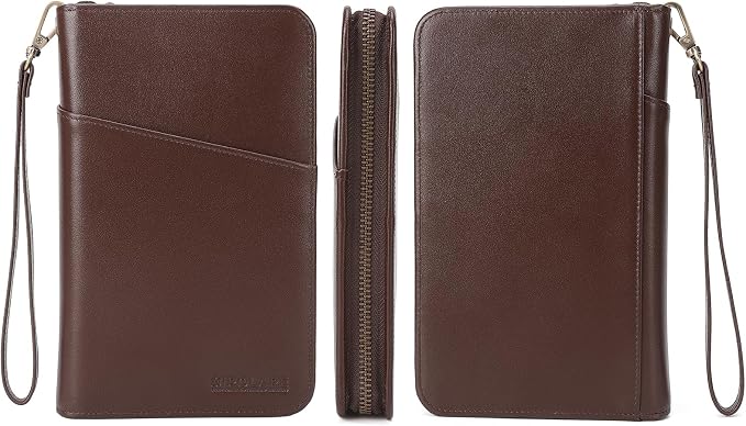 Polare Full Grain Leather Passport Holder Cover Case for Men and Women RFID Blocking Family Travel Wallet Holds 6 Passports (Coffee)
