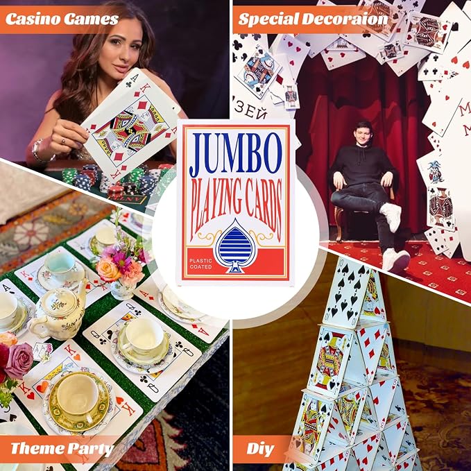 SeptCity Jumbo Playing Cards, Super Big Giant Game Theme Full Deck Huge Poker Oversize Decorations of Magic Party (1 Pack) (16 Times)