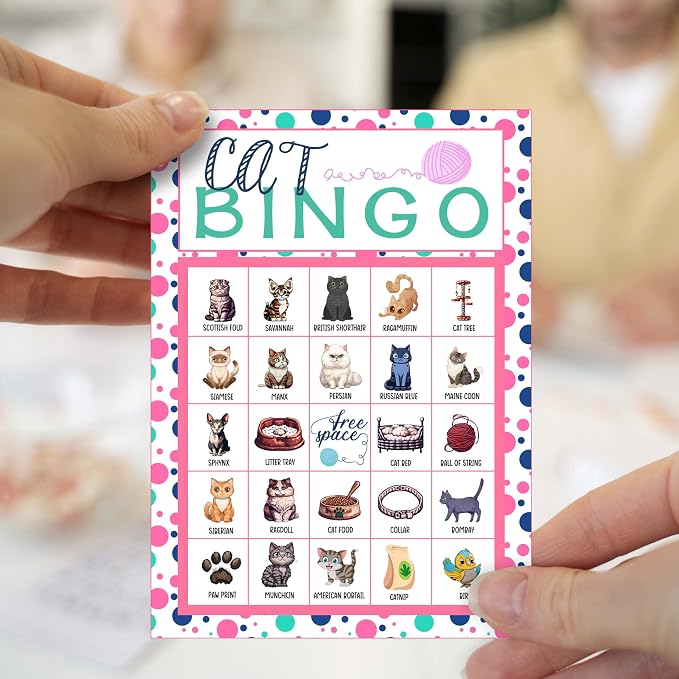 Cat Bingo Game Cards, Kitten Bingo Games for Adults, Pet Cards Supplies, Pawty Party Birthday Party Decor Favors, Card Gifts for Cat Lovers Women Friends Family Holiday, 02