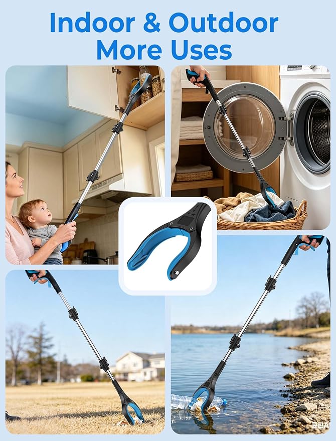 32" Grabber Reacher Tools, 2 Pack Upgraded Strong Foldable Reacher Grabber Heavy Duty Pickup Tool, 4" Wide Claw Opening & 360° Rotating Jaw & Magnet Lightweight Grabber Tool for Senior Patient