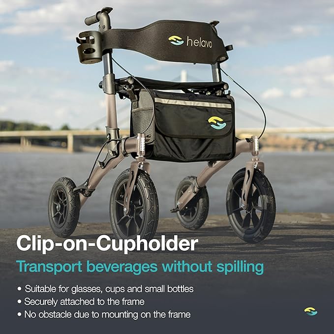 Helavo All Terrain Walker Rollator with 12” Pneumatic Tires – Foldable Outdoor Walkers for Seniors with Seat, Lightweight & Adjustable Height, Shock-Absorbing for Comfort on Any Surface