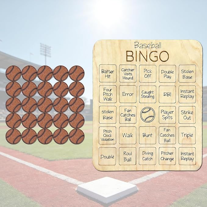 Sports Bingo Chess Game, Baseball Football Bingo Wooden Board Bingo Ball Game Set 4.3 * 5.1 inches, Adult Party Edition(Baseball)