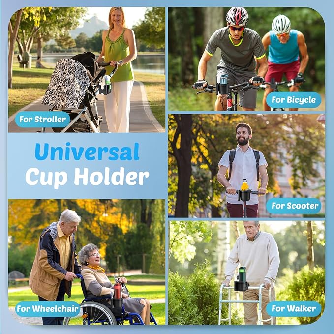 2 Pack Cup Holder for Walker: Stroller Cup Holder with Phone Holder Black | Wheelchair/Rollator/Scooter Stroller Accessories, Fits for Uppababy, Nuna, Doona, Baby Travel Essentials, Gifts for New Mom