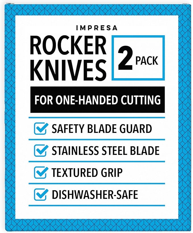 IMPRESA One-Handed Adaptive Kitchen Knife - Extra Wide Blade, Stainless Steel, Black, 2 Pack - Ergonomic Safety Ledge & Textured Grip - Adaptive Equipment for Disabled & Elderly Kitchen Utensils