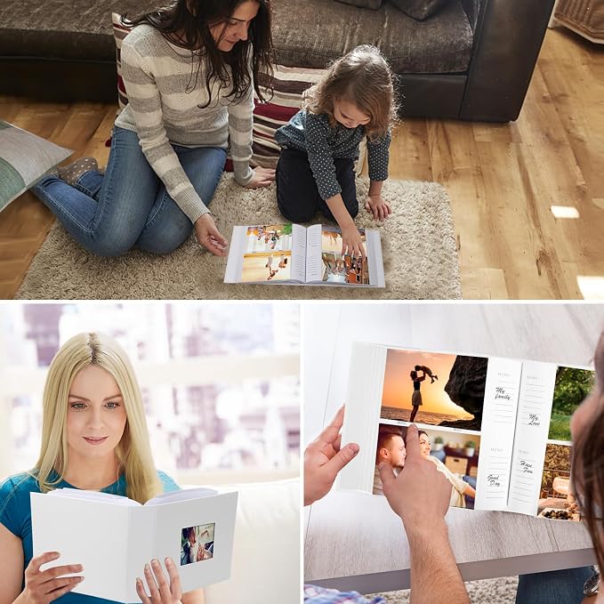 4x6 Photo Album Holds 240 Photos with Writing Space, Leather Cover Picture Book with Front Window for Family Wedding Baby Travel & Graduation Memories, White
