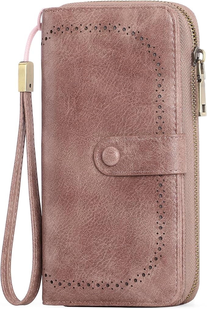 GAEKEAO Leather Credit Card Holder Wallet for Women RFID Blocking Large Capacity Bifold Zipper Card Case Organizer with Wristlet 45 Slots