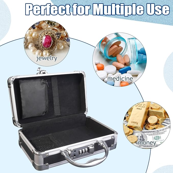 Medicine Storage Box, Small Lock Box with Code - Childproof Portable Combination Lock Box for Pills & Medications, 3-Digit Password, 8.8x5.1x2.9 Inches - Black