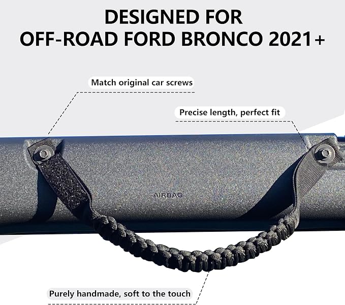 sukemichi Handles Grab for 2021-2026 Ford Bronco 2/4 Door, Black | Roll bar paracord grab handles,Fits Bronco hard & soft top,Off-road safety grip handle,Work with airbags,Not for Sport,4 Pack