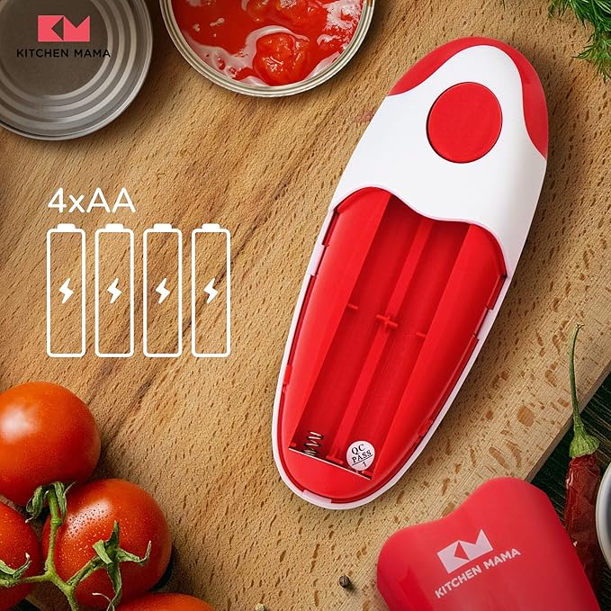 Kitchen Mama Auto 2.0 Electric Can Opener: Blade Opens Almost Any Can Pop or Soda Can - Automatic, Hands Free, Safe, Smooth Edge, Lid Remover, Battery Operated, Cordless, YES YOU CAN (Red)