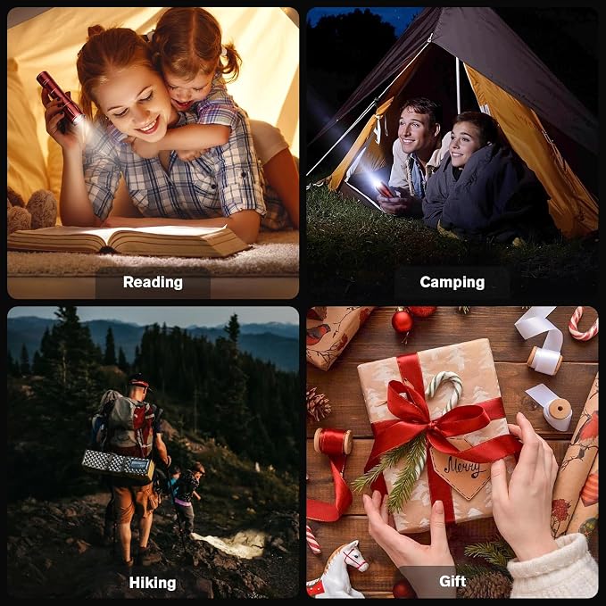 RECHOO LED Flashlight 2 Pack Red, Tactical Flashlights High Lumens with 3 Modes, Pocket Small Flash Light, Waterproof Zoomable Flashlights for Home Emergency, Camping Essentials (Battery Included)
