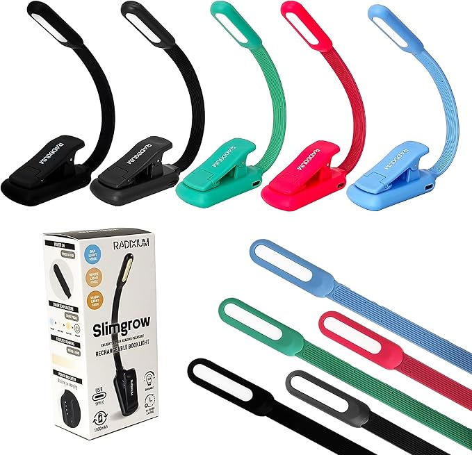 Rechargeable Book Light - 9LED Vertical Reading Light w/ 9 Color Temp, Stepless Dimming, 50H Battery, USB-C, Clip & Magnet - Gift for Book Lovers