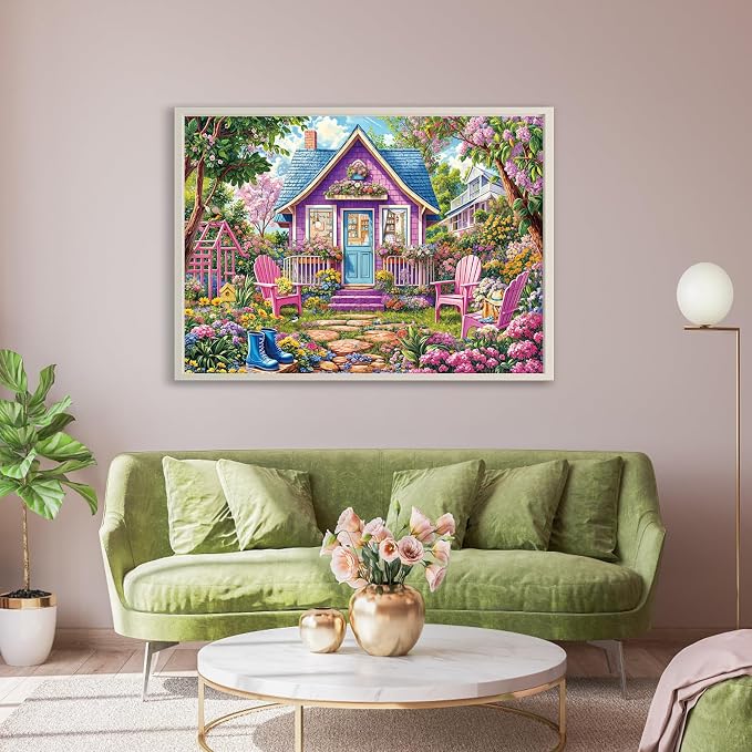 Puzzles for Adults 1000 Pieces,Pink Flower Room Jigsaw Puzzle with 1:1 HD Poster, Perfect Interlocking No Dust, Stress Relief Ideal Gift for Family Games