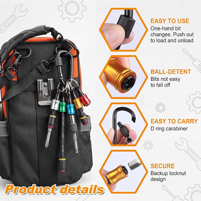18PCS 1/4'' Bit Holders Keychain Aluminum Screwdriver Hex Shank Drill Bit Holder Key Chain, Portable,Tool Gifts