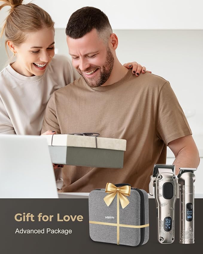 VGRPRO Hair Clippers for Men Professional, Cordless Clipper and Trimmer Set | 7000RPM Grooming Kit with EVA Case, LED display, 14 Guide Combs (including Right & Left Ear Taper Combs), Nose Trimmer Head