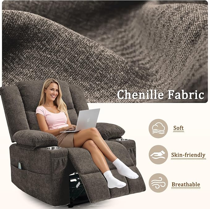 Korser Recliner Chair, Wall Hugger Recliners for RV with Massage and Heating, Zero-Gravity Recliner, Electric Power Recliner Chair for Living Room, Bedroom, Home, Theater Seating (Brown)