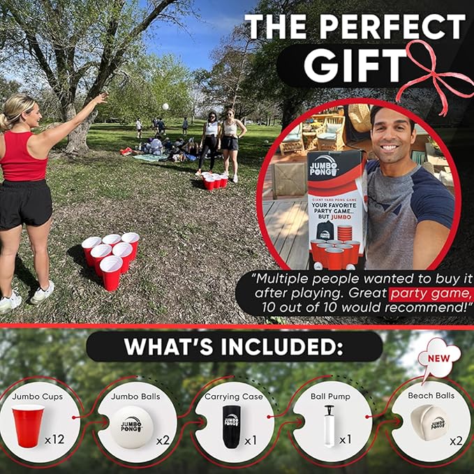 Giant Yard Pong Outdoor Games Yard Games Lawn, Beach, Camping, Tailgating or Backyard - Durable Giant Cups with Indoor/Outdoor Ball and Pump Included