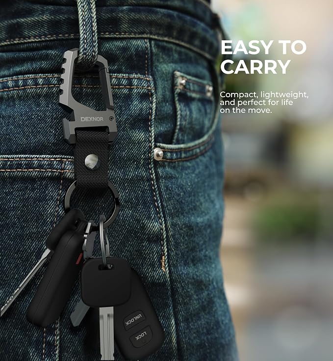 Dexnor Heavy Duty Key Chain Bottle Opener, Carabiner Key Ring Clip Aerospace-grade Stainless Steel Car Key Fob Holder Organizer EDC Keychain Keyring Accessories for Men and Women Black