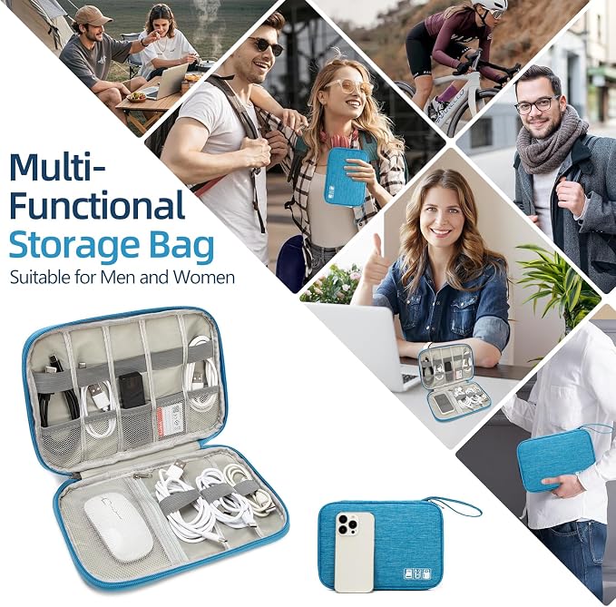 Electronics Organizer Travel Case - Water-Resistant Tech Bag for Cables, Chargers & Cord Management - Small Portable Pouch for Travel Accessories, Gear Bag for Airplane & Business