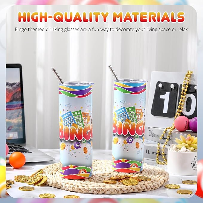 Geiserailie 2 Pack Bingo Tumbler Cups 20 oz Game Gifts Stainless Steel Tumbler with Lids Prizes for Seniors Mom Grandma Dad (Classic)
