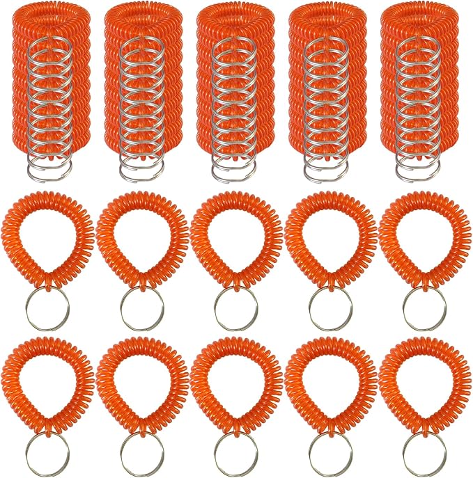 10 Pieces Wrist Coil Keychain Spiral Key Ring, Clear Red | Wristband Bracelet Key Holder for Pool Gym ID Badge