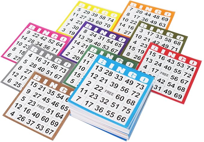 Yuanhe Bingo Game Cards Disposible – 1 Card 10 Sheets – 50 Books -10 Colors for Large Groups